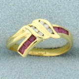 Designer Ruby And Diamond Abstract Ring In 18k Yellow Gold