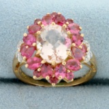 5ct Tw Morganite, Pink Tourmaline And Diamond Ring In 14k Yellow Gold