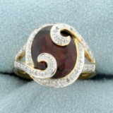 5ct Garnet And Diamond Halo Style Ring In 10k Yellow And White Gold
