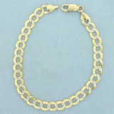 Mens 8 1/2 Inch Flat Curb Link Two-tone Chain Bracelet In 10k Yellow And White Gold