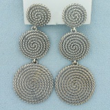 Authentic David Yurman Sterling Silver Cable Coil Triple Drop Earrings In .925 Sterling Silver