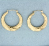 Hoop Earrings Diamond Cut Matte Finish Twisting Design In 10k Yellow Gold