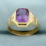 Vintage 3ct Amethyst Solitaire Ring In 10k Yellow Gold