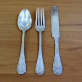 Rare Antique Dominick And Haff Three Piece Louis Xiv Old Style Sterling Silver 3 Piece Flatware Set