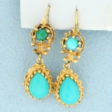 Vintage Turquoise Dangle Earrings In 14k Yellow Gold