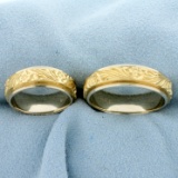 Unique Matching Flower Nature Design Wedding Band Ring Set For Husband And Wife In 14k Yellow And Wh