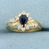 Natural Sapphire And Diamond Ring In 14k Yellow Gold