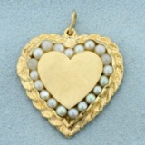 Vintage Pearl Heart Pendant In 14k Yellow Gold