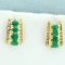 2ct Tw Emerald And Diamond Earrings In 14k Yellow Gold