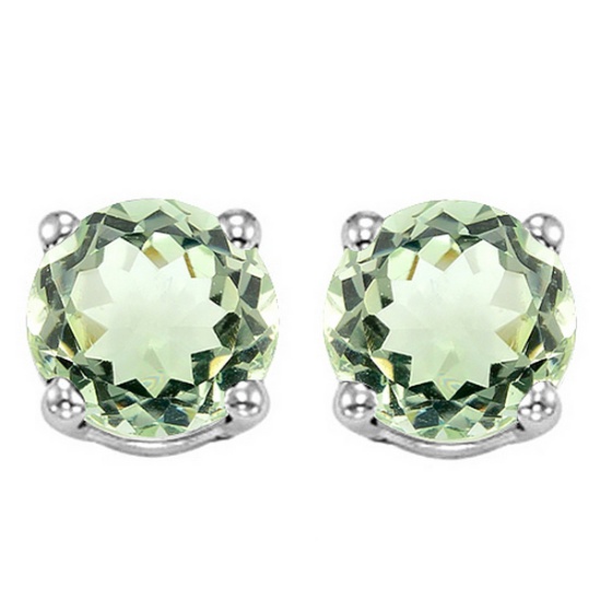 6mm Green Amethyst Stud Earrings In Sterling Silver