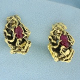 Antique Hand Made Nature Design Ruby Cuff Links In 18k Yellow Gold