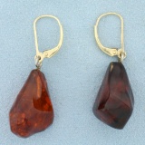 Amber Dangle Earrings In 14k Yellow Gold