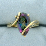 Mystic Topaz And Blue Diamond Ring In 10k Yellow Gold