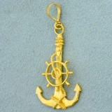 Anchor Ship Wheel Pendant In 18k Yellow Gold