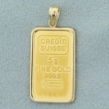 Credit Suisse 5g .9999 Fine Gold Bar Pendant In 14k Yellow Gold