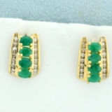 2ct Tw Emerald And Diamond Earrings In 14k Yellow Gold