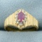 Vintage Pink Sapphire And Diamond Ring In 10k Yellow Gold