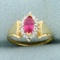 Lab Pink Sapphire And Diamond Ring In 10k Yellow Gold