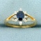 2/3ct Tw Sapphire And Diamond Halo Ring In 14k Yellow And White Gold
