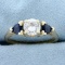 3 Stone Diamond And Sapphire Engagement Ring In 14k Yellow Gold