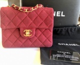 Genuine Chanel Mini Red Suede Classic Square Flap Bag Rare