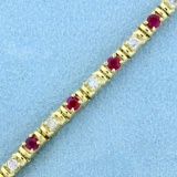 2.5ct Tw Ruby And Diamond Tennis Bracelet In 14k Yellow Gold