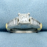 1.5ct Tw Princess And Baguette Diamond Engagement Ring In Platinum And 18k Yellow Gold
