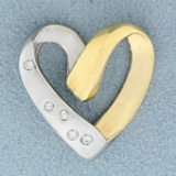 Diamond Heart Pendant Or Slide In 14k White And Yellow Gold