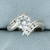 1.7 Ctw Cz Bypass Engagement Ring In 14k White Gold
