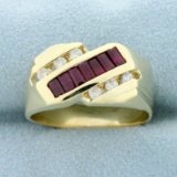 1ct Tw Men's Ruby And Diamond Ring In 14k Yellow Gold