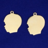 2 Boy Silhouette Pendants Or Charms In 14k Yellow Gold