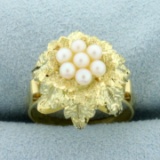 Pearl Leaf Design Ring In 18k Yellow Gold