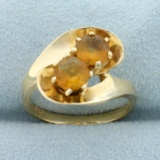 Designer Golden Citrine Two Stone Ring In 14k Yellow Gold