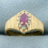 Vintage Pink Sapphire And Diamond Ring In 10k Yellow Gold