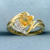 Citrine And Diamond Ring In 10k Yellow Gold