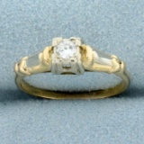 Solitaire Diamond Engagement Ring In 14k Yellow And White Gold
