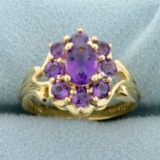 Amethyst Flower Design Ring In 14k Yellow Gold