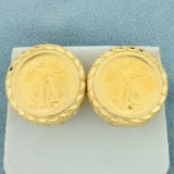 American Eagle Gold Bullion 5 Dollar Coin Earrings In 14k Yellow Gold Settings