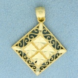 Diamond Cut Filigree Design Pendant In 14k Yellow Gold