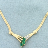 Vintage Emerald And Diamond Necklace In 14k Yellow Gold