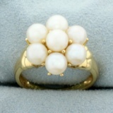 Akoya Pearl Flower Design Ring In 14k Yellow Gold