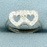 Diamond Triple Heart Ring In 10k White Gold