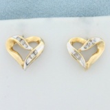 Diamond Heart Earrings In 10k Yellow And White Gold