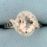 3ct Morganite, Green Topaz, And Diamond Halo Style Ring In 10k Rose Gold