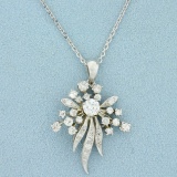 1.5ct Tw Diamond Flower Pendant On Cable Link Chain In 14k White Gold