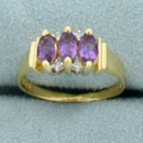 1ct Tw Amethyst And Diamond Ring In 14k Yellow Gold