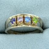 Rainbow Gemstone Ring In 10k White Gold