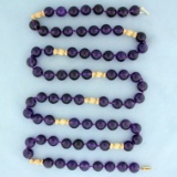 36 Inch Amethyst Bead Necklace In 14k Yellow Gold