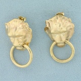Lion Door Knocker Design Earrings In 14k Yellow Gold