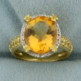 6ct Tw Citrine And Diamond Halo Ring In 14k Yellow Gold
